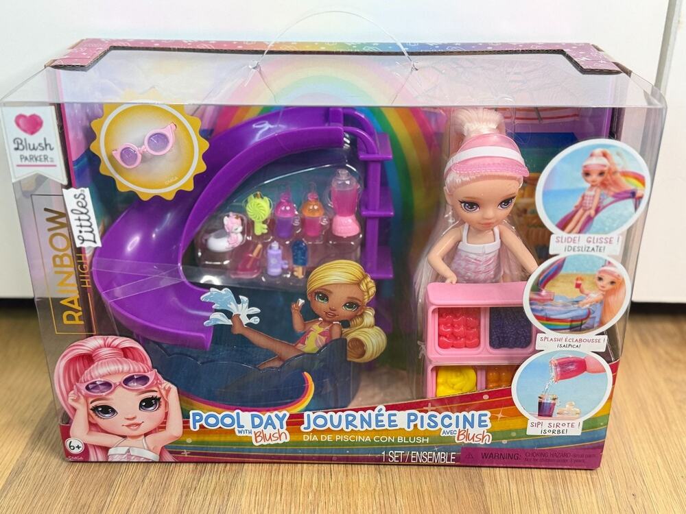 Rainbow High Littles Pool Day Playset With Blush Parker Doll Accessories & Rainb
